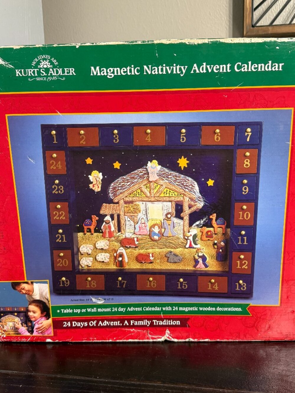 Kurt Adler Wooden Wall Decor Nativity Advent Calendar with ALL Magnetic Pieces
